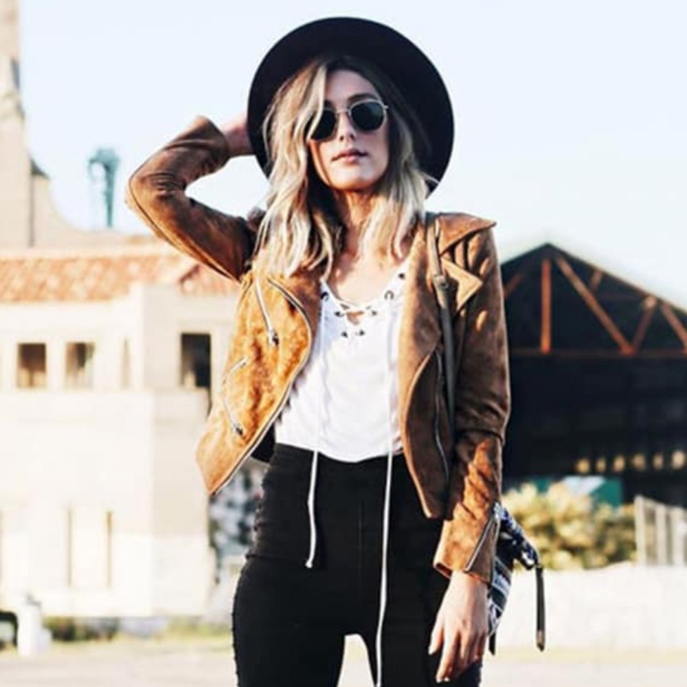 Suede with Love Tan Suede Moto Jacket (M)